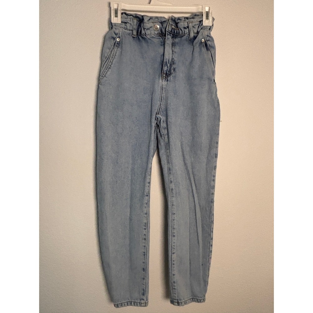 Zara Light Wash Paperbag Waist Mom Jeans High Rise Blue Denim Size 0 EUR 32